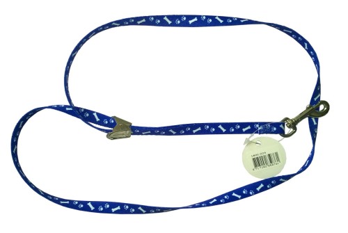 Trim - smycz groomerska nylonowa - niebieska z nadrukiem w łapki i kostki, szer. 10 mm, dł. 58 cm